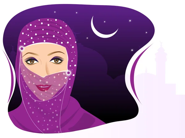 Retrato de muçulmano menina bonita no hijab, visite nosso portfólio f — Vetor de Stock