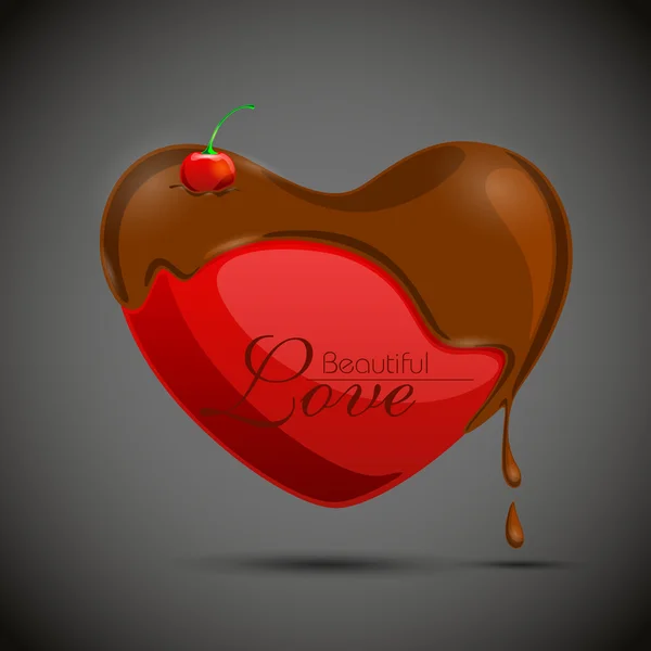 Векторні серця наполовину покриті шоколадом і вишневою наполовину занурені — стоковий вектор