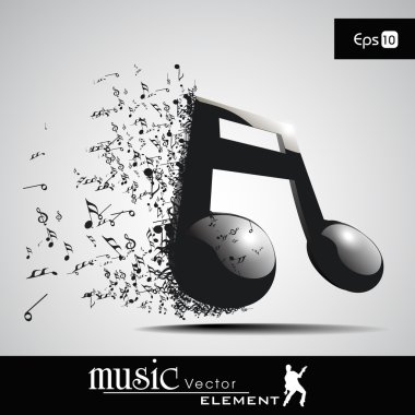 3 D vector illustration of musical node with burst effect. view clipart