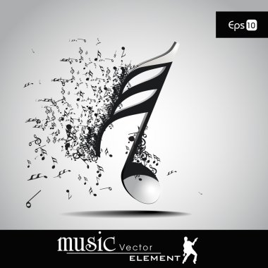 3 D vector illustration of musical node with burst effect. view