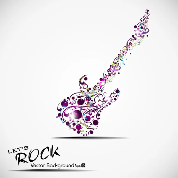 Ilustración vectorial de guitarra musical con nodo musical y flo — Vector de stock