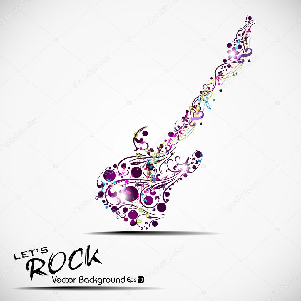 Vector illustration of musical guitar with musical node and flo