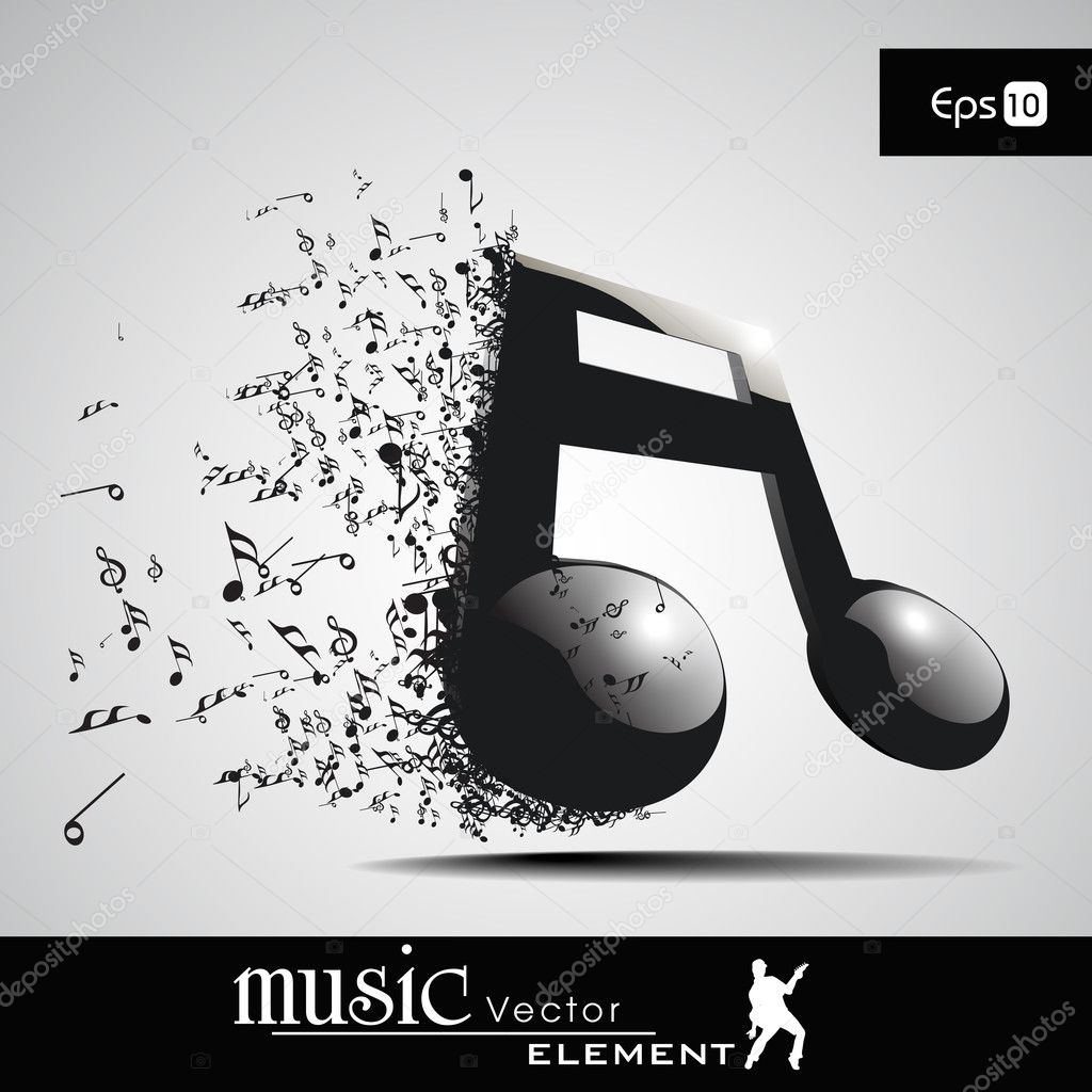3 D vector illustration of musical node with burst effect. view