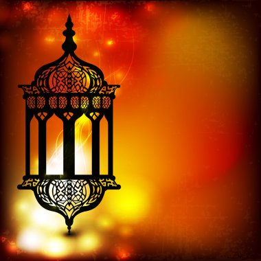 Intricate arabic lamp with beautiful lights in the background wi clipart