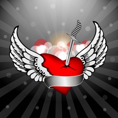 Abstract heart with the wings and knife. vector. clipart