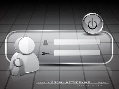 Login screen with 3D user icons on abstract grey background clipart