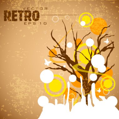 Grungy floral retro background in brown, yellow and white color clipart