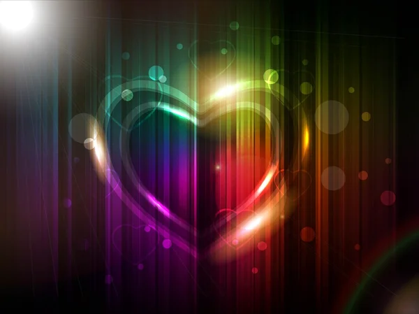 Salutations abstraites, carte cadeau ou bannière avec des formes de coeur colorées brillantes — Image vectorielle