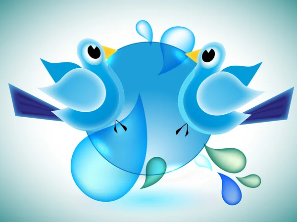 Blue birds communicating, concetto di connessione alla rete di social media — Vettoriale Stock