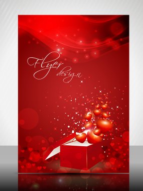 Beautiful Valentines Day flyer, banner or cover design with open gift box clipart