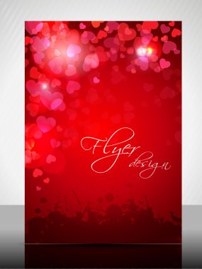 Beautiful Valentines Day flyer, banner or cover design with glossy heart shapes clipart