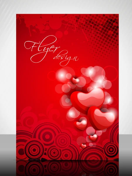 Красивые День Валентина флаер, баннер или дизайн обложки с глянцевой формы сердца — стоковый вектор