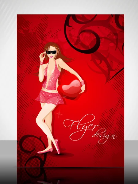 Belo folheto Dia dos Namorados ou design de banner com menina bonita — Vetor de Stock