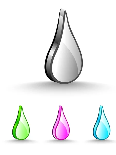 Des gouttelettes d'eau brillantes en gris, vert, magenta et bleu c — Image vectorielle