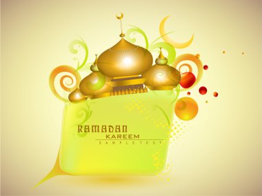 Golden Mosque or Masjid on beautiful floral background with moon clipart