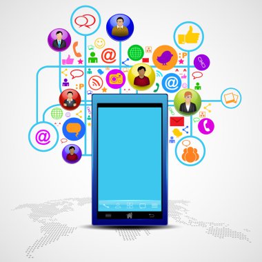 Social media network connection and communication in the global, clipart