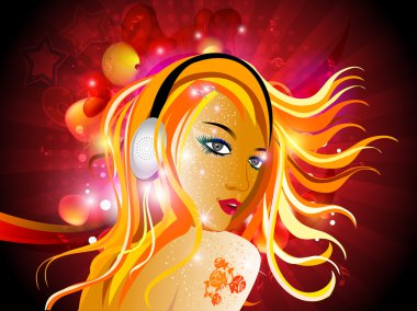 Vector illustarion of a beautiful DJ girl with headphone on abst clipart