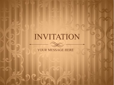 Grungy retro invitation card in brown color with floral design a clipart