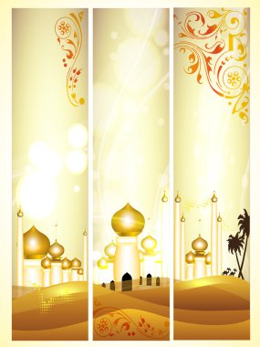 Website headers or banners with golden Mosque or Masjid with flo clipart