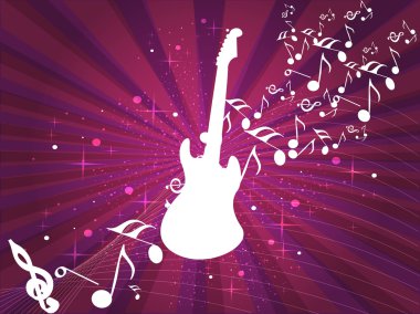 Retro musical background with guitar and musical notes on abstra clipart