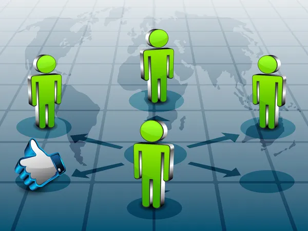 Social networking 3D background with peoples standing on world m — Stok Vektör