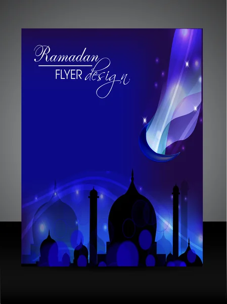Folheto Ramadan ou design de banner com mesquita ou silthouette Masjid —  Vetores de Stock