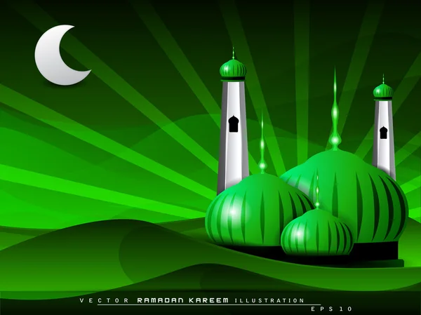 Groene moskee of masjid met kopie ruimte voor uw bericht op Morse — Stockvector