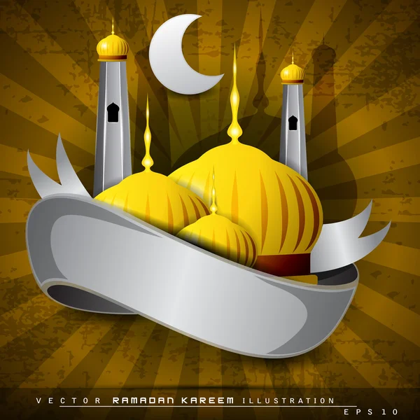 Vackra glänsande moskén eller masjid, silver band och månen på mor — Stock vektor