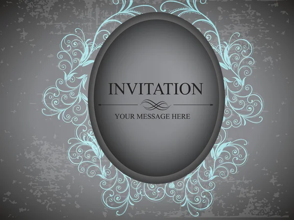 Grungy cartão de convite retro na cor cinza com design floral e — Vetor de Stock