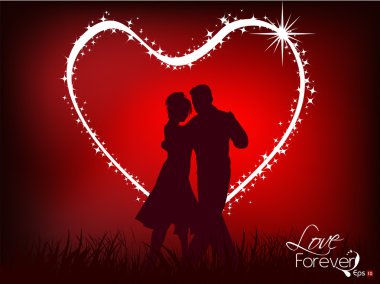 Abstract dancing couple with red background. clipart