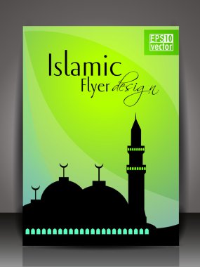 İslami el ilanı, broşür veya kapak tasarımı ile mosue veya Mescid silthoette.