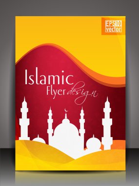 Islamic flyer, brochure or cover design with Mosue or Masjid silthoette. clipart