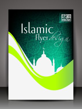 Islamic flyer, brochure or cover design with Mosue or Masjid silthoette. clipart