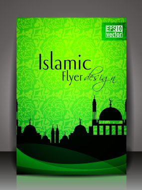 Islamic flyer, brochure or cover design with Mosue or Masjid silthoette. clipart