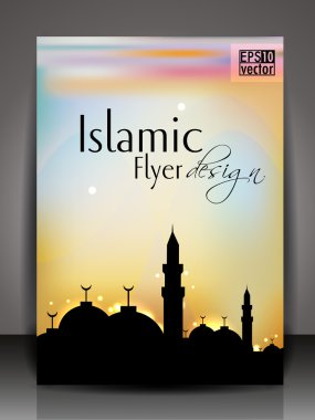 Islamic flyer, brochure or cover design with Mosue or Masjid silthoette. clipart