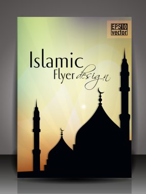 Islamic flyer, brochure or cover design with Mosue or Masjid silthoette. clipart