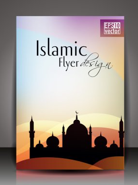 Islamic flyer, brochure or cover design with Mosue or Masjid silthoette. clipart