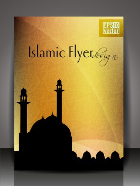 İslami el ilanı, broşür veya kapak tasarımı ile mosue veya Mescid silthoette.