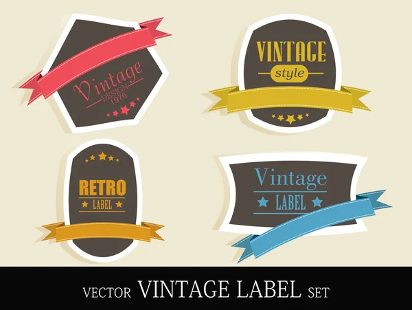 Étiquettes colorées de style vintage avec design rétro et ruban. PSE1 — Image vectorielle