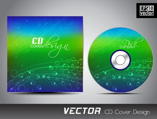 Conception de couverture de CD vectoriel avec résumé brillant sur fond vert et bleu vague — Image vectorielle