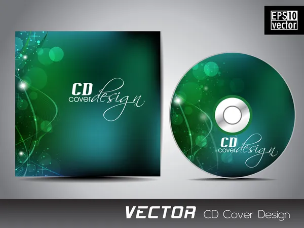 Diseño de tapa de CD vectorial con diseño abstracto verde brillante con wav — Vector de stock