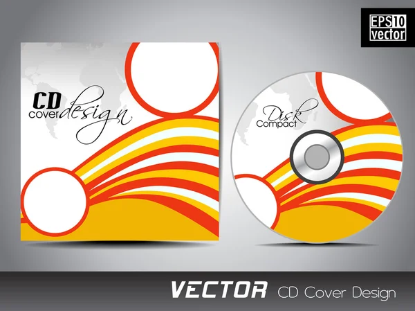 Vector CD cover design with colorful waves in red and yellow color — Stock Vector