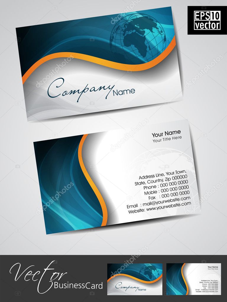 Professional business cards, template or visiting card set.