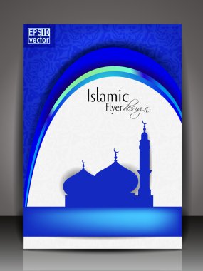 Islamic flyer or brochure and cover design with Mosque or Masjid clipart