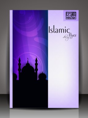 Islamic flyer or brochure and cover design with Mosque or Masjid clipart