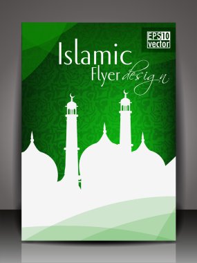 Islamic flyer or brochure and cover design with Mosque or Masjid clipart