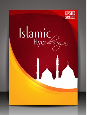 Islamic flyer or brochure and cover design with Mosque or Masjid clipart