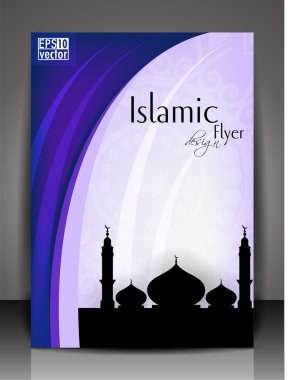 Islamic flyer or brochure and cover design with Mosque or Masjid clipart