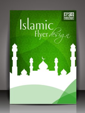 Islamic flyer or brochure and cover design with Mosque or Masjid clipart