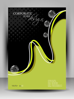 Professional business flyer template or corporate brochure design in green and black color with wave pattern for publishing, print and presentation. Vector illustration in EPS 10 clipart